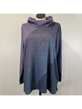 CJ Banks Tunic Top Womens Size 1X Colorblock Cowl Neck Soft Knit Lavender Blue